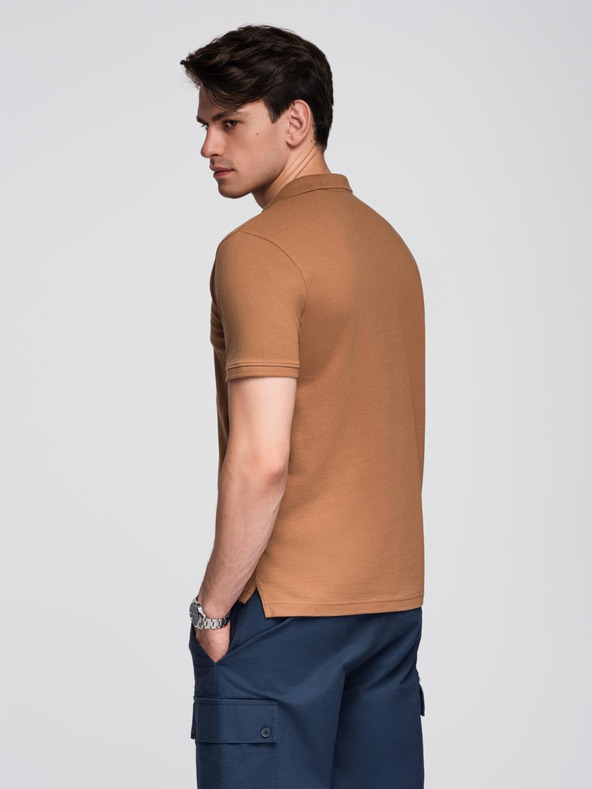 Ombre Clothing Hnědé pánské basic polo tričko Ombre Clothing