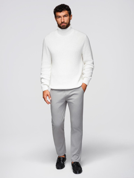 Ombre Clothing Světle šedé pánské chino kalhoty s ozdobným páskem Ombre Clothing