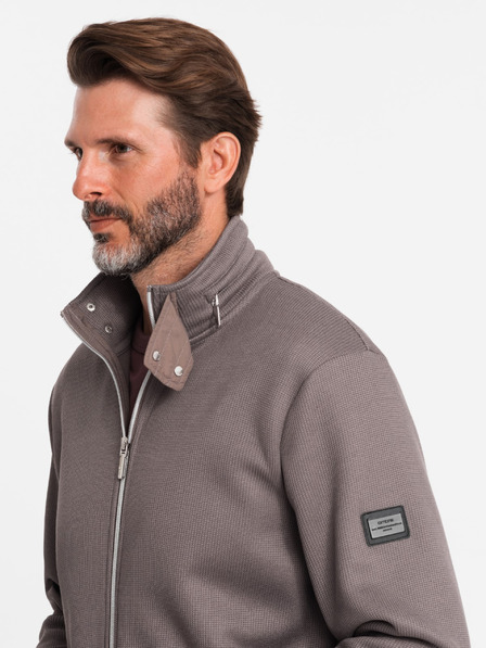 Ombre Clothing Šedá pánská bunda s vysokým límcem a fleecovým vnitřkem Ombre Clothing