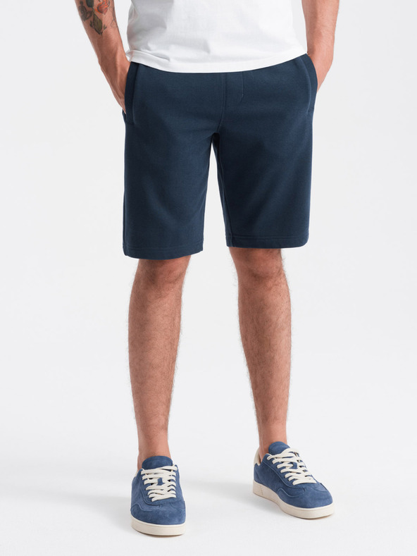 Ombre Clothing Tmavě modré pánské basic teplákové kraťasy Ombre Clothing