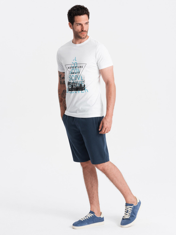 Ombre Clothing Tmavě modré pánské basic teplákové kraťasy Ombre Clothing
