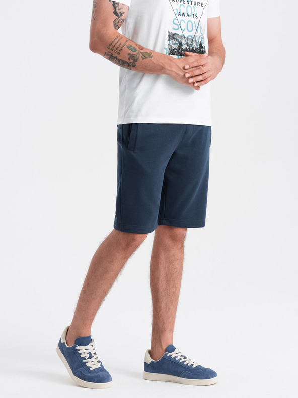 Ombre Clothing Tmavě modré pánské basic teplákové kraťasy Ombre Clothing