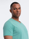 Ombre Clothing Tyrkysové pánské bavlněné basic tričko s výstřihem Ombre Clothing
