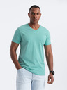 Ombre Clothing Tyrkysové pánské bavlněné basic tričko s výstřihem Ombre Clothing