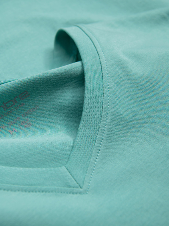 Ombre Clothing Tyrkysové pánské bavlněné basic tričko s výstřihem Ombre Clothing