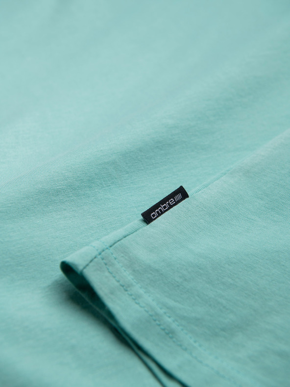 Ombre Clothing Tyrkysové pánské bavlněné basic tričko s výstřihem Ombre Clothing