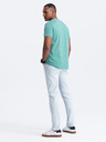 Ombre Clothing Tyrkysové pánské bavlněné basic tričko s výstřihem Ombre Clothing