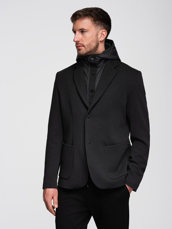 Ombre Clothing Pánská bunda s vysokým límcem a kapucí černá Ombre Clothing