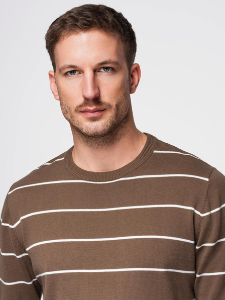 Ombre Clothing Pánský ležérní svetr s vodorovnými pruhy hnědý Ombre Clothing