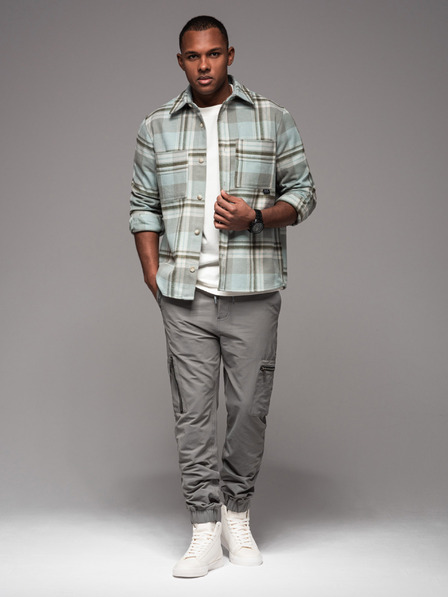 Ombre Clothing Pánské kalhoty jogger s kapsami a potiskem šedé Ombre Clothing