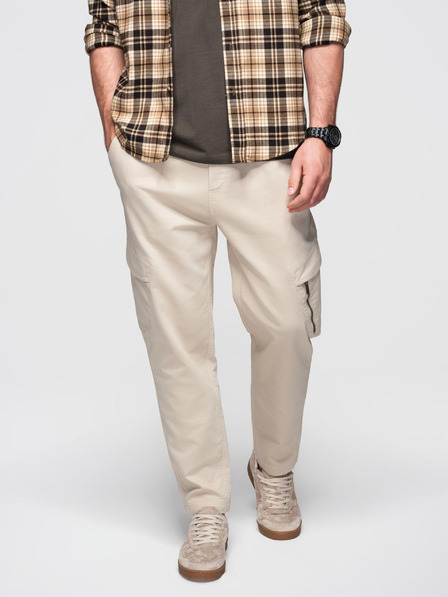 Ombre Clothing Pánské pletené tepláky s cargo kapsami krémové Ombre Clothing