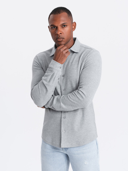 Ombre Clothing Pánská pletená slim košile s dlouhým rukávem Ombre Clothing