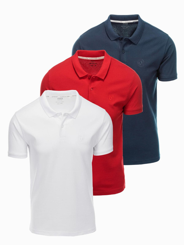 Ombre Clothing Pánská bavlněná polokošile BASIC - tmavě modrá/bílá/červená V3 OM-POBS-0133 Ombre Clothing