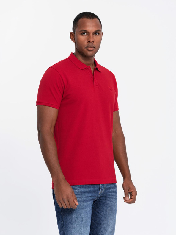 Ombre Clothing Pánská bavlněná polokošile BASIC - tmavě modrá/bílá/červená V3 OM-POBS-0133 Ombre Clothing