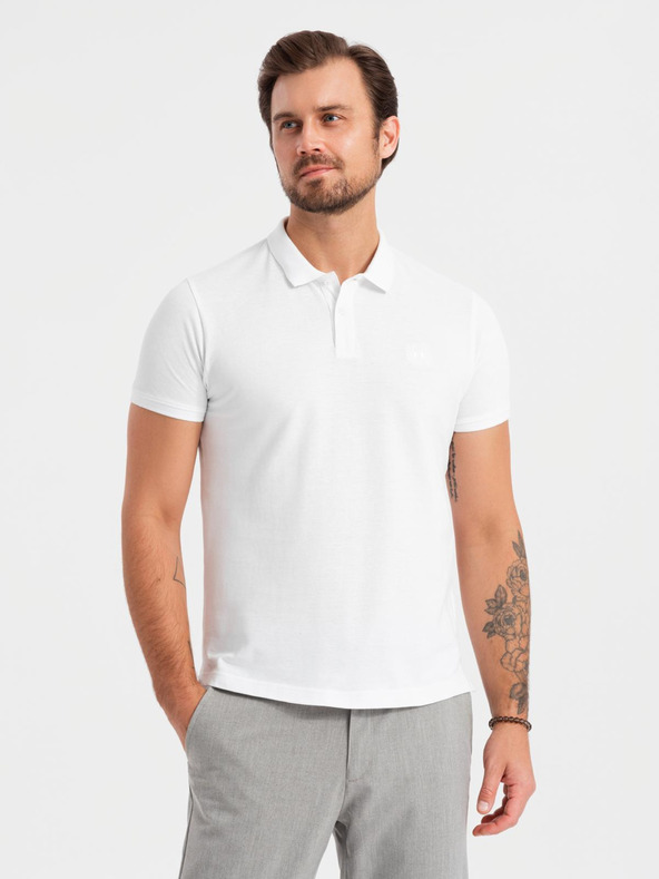 Ombre Clothing Pánská bavlněná polokošile BASIC - tmavě modrá/bílá/červená V3 OM-POBS-0133 Ombre Clothing