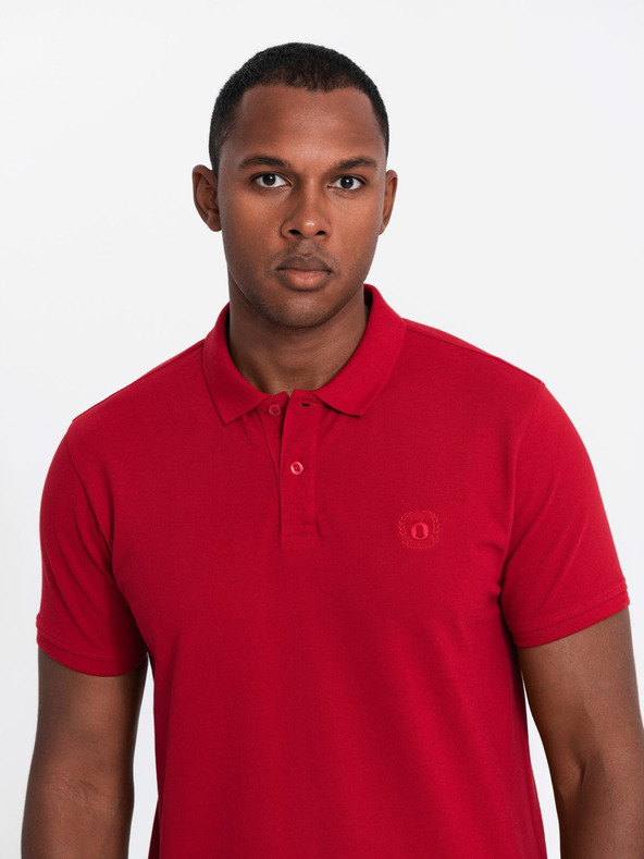 Ombre Clothing Pánská bavlněná polokošile BASIC - tmavě modrá/bílá/červená V3 OM-POBS-0133 Ombre Clothing