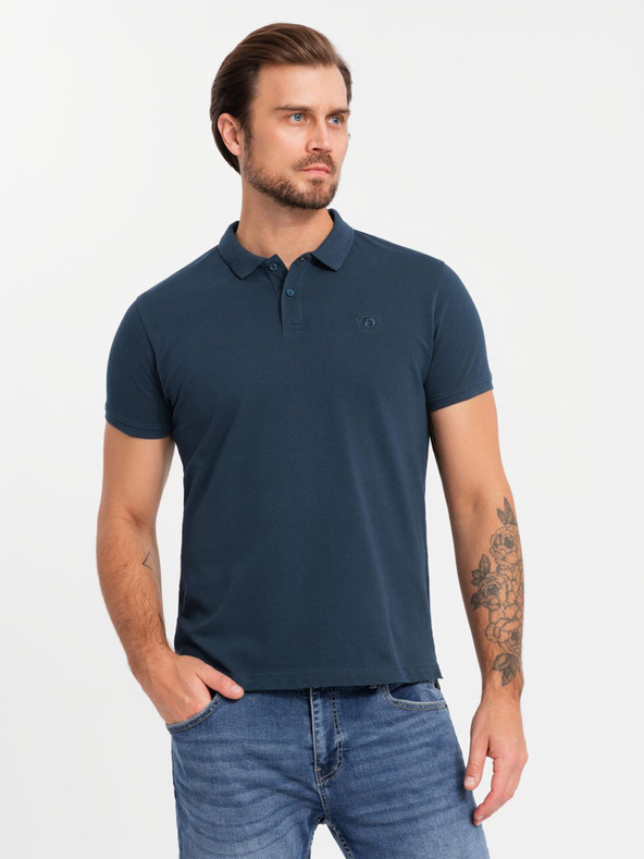 Ombre Clothing Pánská bavlněná polokošile BASIC - tmavě modrá/bílá/červená V3 OM-POBS-0133 Ombre Clothing