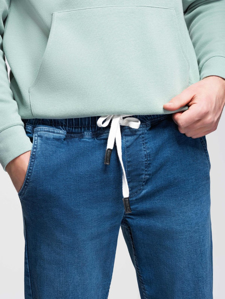 Ombre Clothing Pánské džínové tepláky s lemováním - modré V3 OM-PADJ-0156 Ombre Clothing