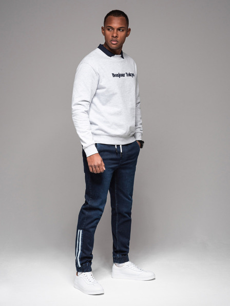 Ombre Clothing Pánské džínové tepláky s lemováním - tmavě modré V4 OM-PADJ-0156 Ombre Clothing