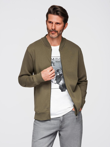 Ombre Clothing Bavlněná pánská mikina bomber na zip khaki Ombre Clothing
