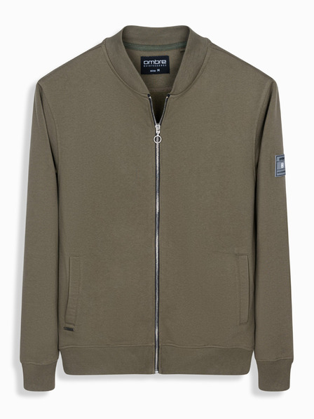 Ombre Clothing Bavlněná pánská mikina bomber na zip khaki Ombre Clothing