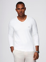 Ombre Clothing Pánské tričko SLIM FIT s dlouhým rukávem do V s elastanem a potiskem bílá Ombre Clothing