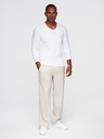 Ombre Clothing Pánské tričko SLIM FIT s dlouhým rukávem do V s elastanem a potiskem bílá Ombre Clothing