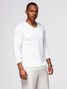 Ombre Clothing Pánské tričko SLIM FIT s dlouhým rukávem do V s elastanem a potiskem bílá Ombre Clothing