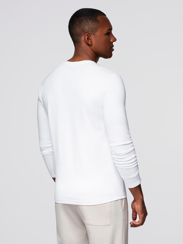 Ombre Clothing Pánské tričko SLIM FIT s dlouhým rukávem do V s elastanem a potiskem bílá Ombre Clothing