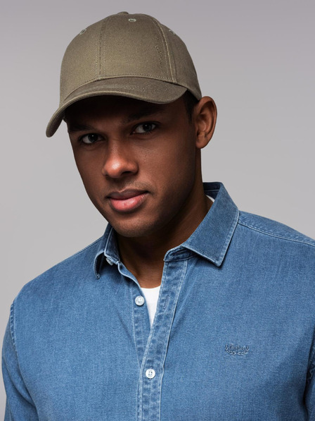 Ombre Clothing Pánská kšiltovka s kšiltem a ozdobnou výšivkou khaki Ombre Clothing