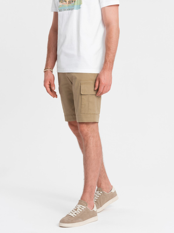 Ombre Clothing Pánské jednobarevné šortky s cargo kapsami - pískové V1 OM-SRCG-0133 Ombre Clothing