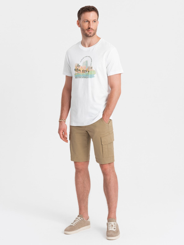 Ombre Clothing Pánské jednobarevné šortky s cargo kapsami - pískové V1 OM-SRCG-0133 Ombre Clothing