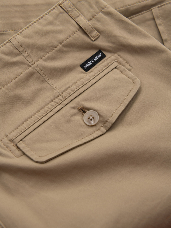 Ombre Clothing Pánské jednobarevné šortky s cargo kapsami - pískové V1 OM-SRCG-0133 Ombre Clothing