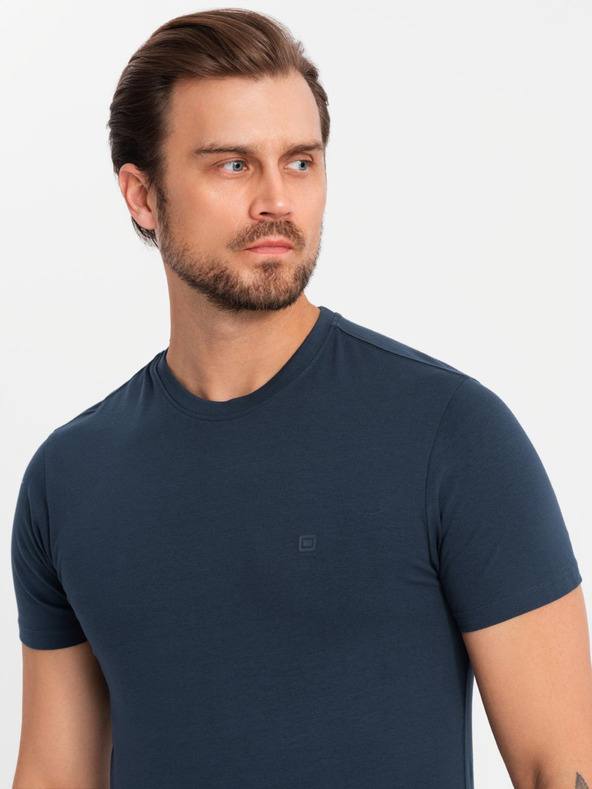 Ombre Clothing Pánské bavlněné tričko v barvách trikolory - bílá a tmavě modrá V3 OM-TSCT-0174 Ombre Clothing