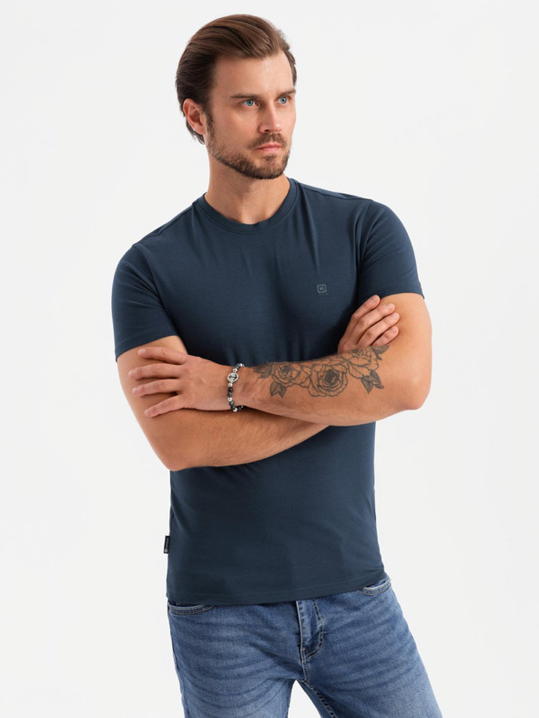 Ombre Clothing Pánské bavlněné tričko v barvách trikolory - bílá a tmavě modrá V3 OM-TSCT-0174 Ombre Clothing