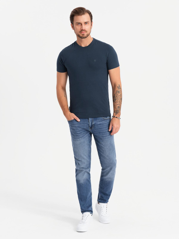 Ombre Clothing Pánské bavlněné tričko v barvách trikolory - bílá a tmavě modrá V3 OM-TSCT-0174 Ombre Clothing