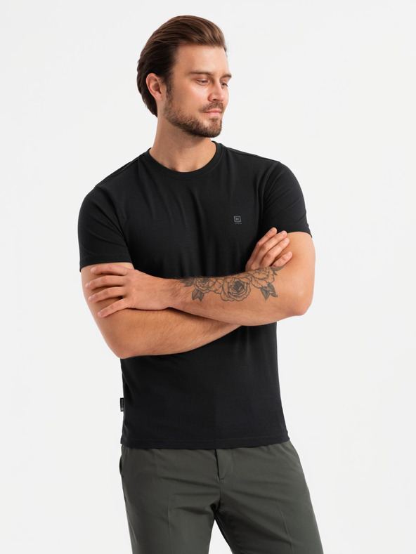 Ombre Clothing Pánské bavlněné tričko v barvách trikolory - bílá a tmavě modrá V3 OM-TSCT-0174 Ombre Clothing