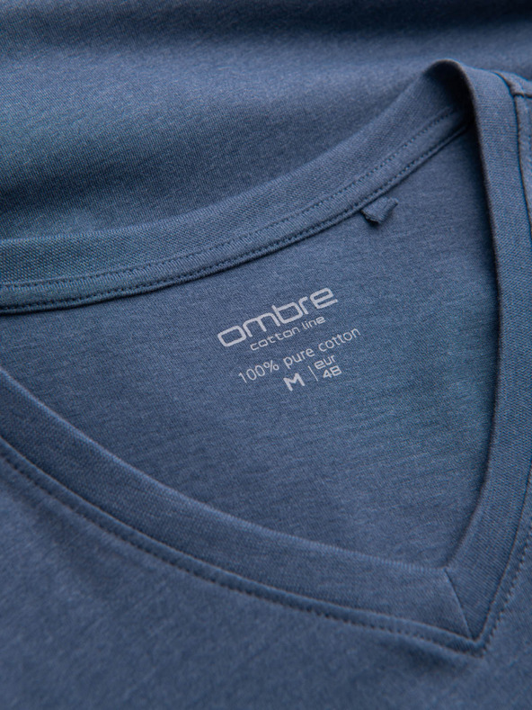 Ombre Clothing Pánské klasické bavlněné tričko BASIC s výstřihem do V - modrý melír V18 OM-TSBS-0145 Ombre Clothing