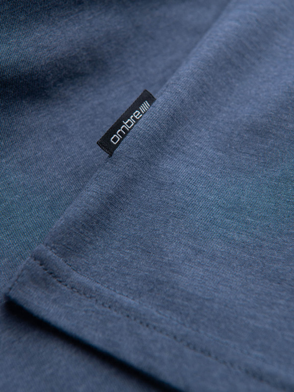 Ombre Clothing Pánské klasické bavlněné tričko BASIC s výstřihem do V - modrý melír V18 OM-TSBS-0145 Ombre Clothing