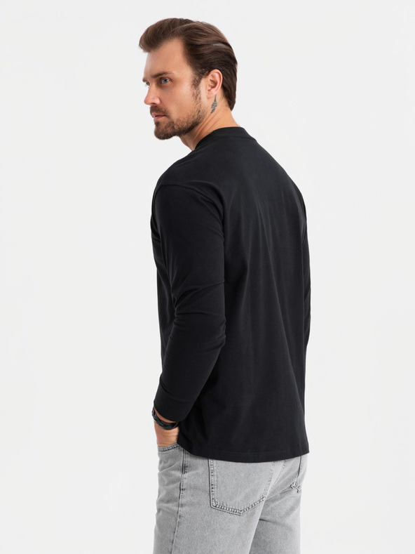 Ombre Clothing Pánské bavlněné tričko LOOSE FIT s dlouhým rukávem a kulatým výstřihem - černé V1 OM-LSBC-0129 Ombre Clothing