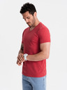 Ombre Clothing Pánské klasické bavlněné tričko BASIC s výstřihem - červený melír V17 OM-TSBS-0145 Ombre Clothing