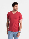 Ombre Clothing Pánské klasické bavlněné tričko BASIC s výstřihem - červený melír V17 OM-TSBS-0145 Ombre Clothing