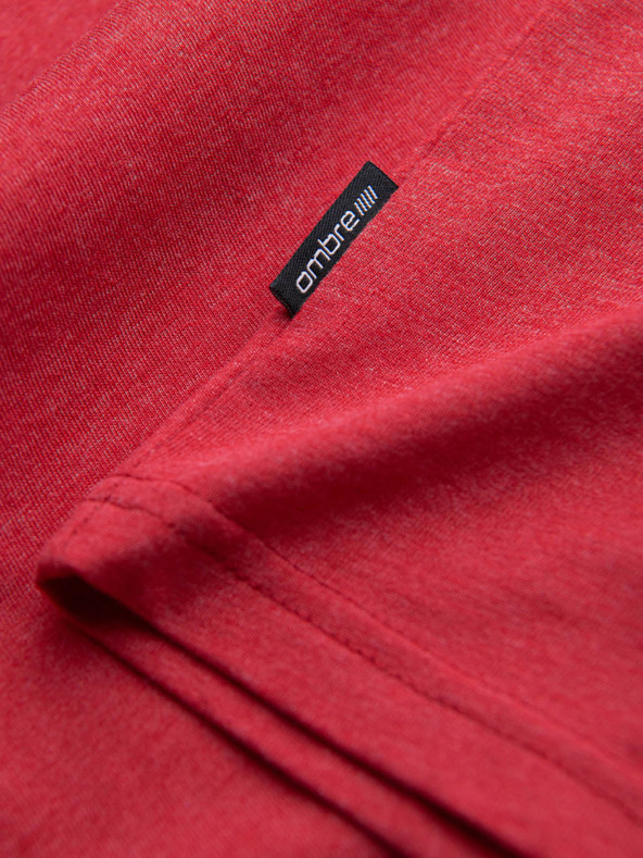 Ombre Clothing Pánské klasické bavlněné tričko BASIC s výstřihem - červený melír V17 OM-TSBS-0145 Ombre Clothing