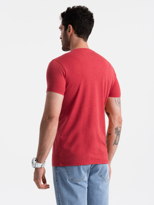 Ombre Clothing Pánské klasické bavlněné tričko BASIC s výstřihem - červený melír V17 OM-TSBS-0145 Ombre Clothing