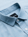 Ombre Clothing Pánská džínová košile s vyšívanou kapsou - světle modrá Ombre Clothing