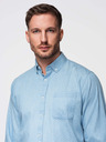 Ombre Clothing Pánská vzorovaná jemná džínová košile s kapsou - světle modrá Ombre Clothing