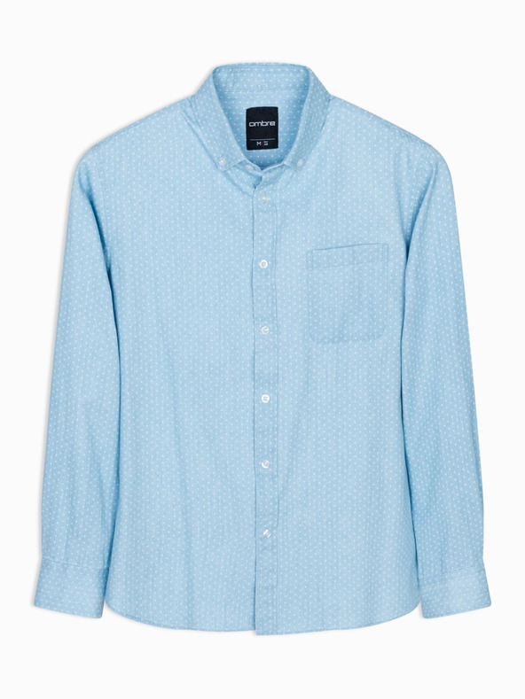 Ombre Clothing Pánská vzorovaná jemná džínová košile s kapsou - světle modrá Ombre Clothing