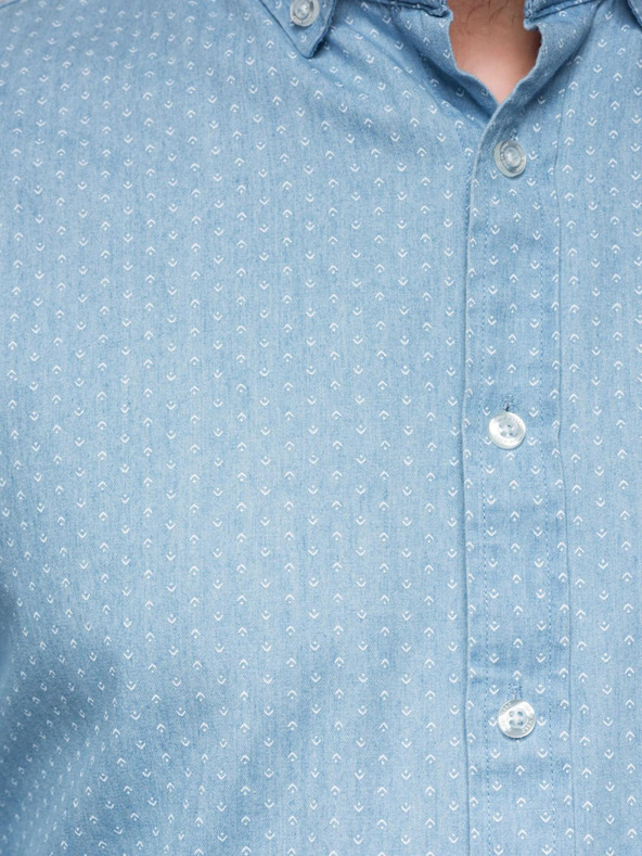 Ombre Clothing Pánská vzorovaná jemná džínová košile s kapsou - světle modrá Ombre Clothing