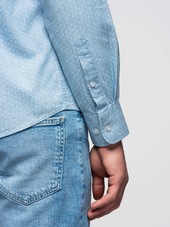 Ombre Clothing Pánská vzorovaná jemná džínová košile s kapsou - světle modrá Ombre Clothing