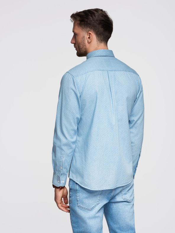 Ombre Clothing Pánská vzorovaná jemná džínová košile s kapsou - světle modrá Ombre Clothing